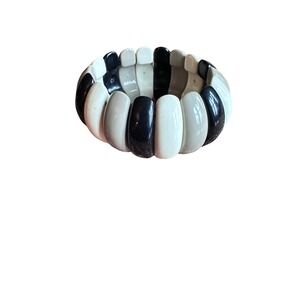 Black White‎ Gray Wide Band Stretchy Fashion Bracelet Jewelry